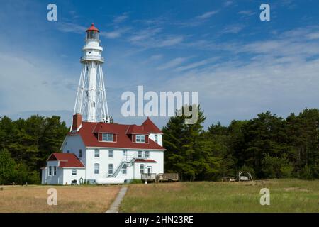 Rawley Point Lighthouse Along Lake Michigan Stock Photo