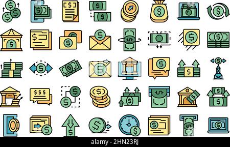 Sending money icons set outline vector. Wallet credit. Digital finance Stock Vector