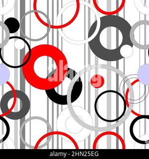 seamless geometric pattern of circles on a light striped background Stock Vector