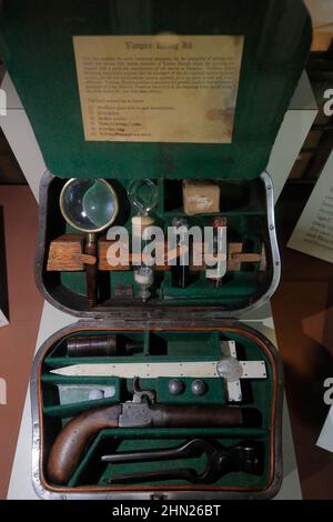 A faked 19th century Vampire Killing Kit made for collector display in Mercer Museum.Doylestown.Pennsylvania.USA Stock Photo