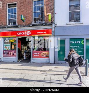 A Circle K stand alone retail convenience store in Grafton Street, Dublin, Ireland. Circle K is a major motor fuel retailer. Stock Photo