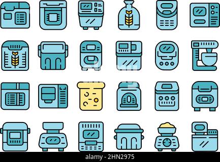 Breadmaker icons set outline vector. Kitchen machine. Machine food Stock Vector