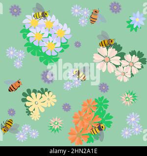 pattern insects and flowers without background Stock Vector