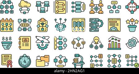 Workflow icons set outline vector. Sitemap plan. Hierarchy network Stock Vector