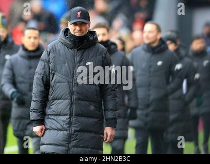 Burnley, Lancashire, UK. 13th February 2022 ; Turf Moor, Burnley, Lancashire, England; Premier League football, Burnley versus Liverpool ; Liverpool manager Jurgen Klopp walks to the dugout Credit: Action Plus Sports Images/Alamy Live News Stock Photo