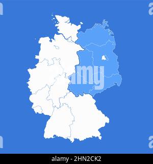 Germany map divided on West and East Germany with regions, infographics ...