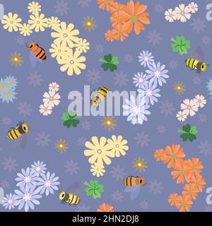 pattern insects and flowers without background Stock Vector