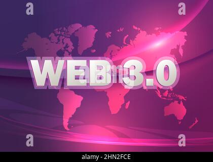 WEB 3.0 text inscription with world map on bright glowing background vector Stock Vector