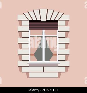 Modern windows with curtains. vector illustration. window close-up. exterior elements. Stock Vector