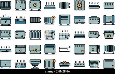 Convector icons set outline vector. Radiator bars. Central climate Stock Vector