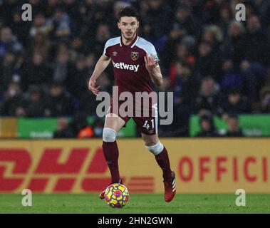 Leicester, England, 13th February 2022.  Declan Rice of West Ham United during the Premier League match at the King Power Stadium, Leicester. Picture credit should read: Darren Staples / Sportimage Credit: Sportimage/Alamy Live News Stock Photo