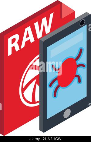 Infected smartphone icon isometric vector. Smartphone with bug, raw file format. Malware, mobile fraud, online scam Stock Vector