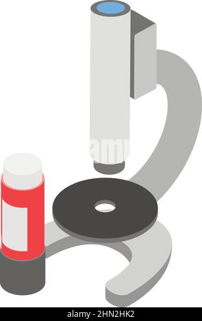 School microscope icon isometric vector. Small microscope, container with reagent. Researching, studying, education Stock Vector