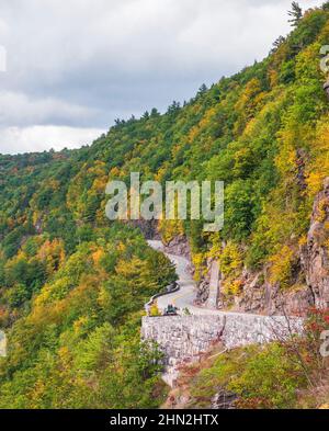 Upper Delaware Scenic Byway (NY-97) in autumn.New York.USA Stock Photo