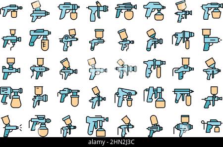 Paint sprayer icons set outline vector. Wrap coating. Automotive spray Stock Vector