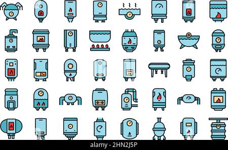 Gas boiler icons set outline vector. Room hvac. Hot service Stock Vector