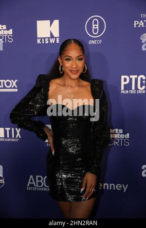 Amina Smith arrives at Sports Illustrated The Party x Palm Tree Crew