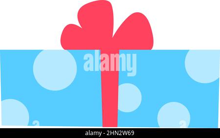 Blue gift box with red bow flat icon isolated on white background. Color present with ribbon. Festive event birthday party shopping element design. Mo Stock Vector