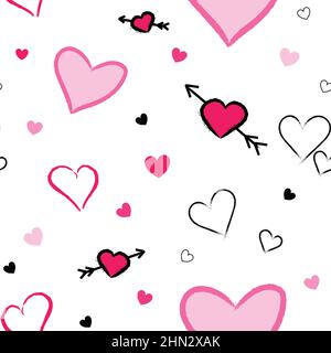 Valentine's day seamless pattern on white background. Cute little hearts colorful illustration Stock Photo