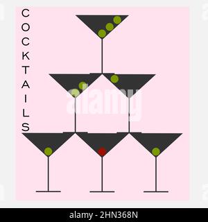 abstract minimal logo of cocktails from the contours of martini glasses 1 Stock Vector