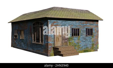 old abandoned house, isolated on white background Stock Photo