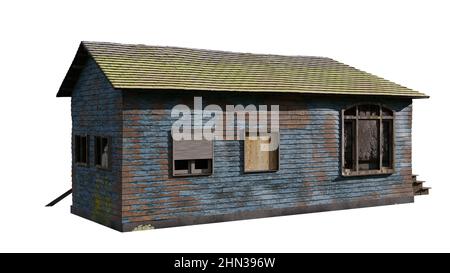 old abandoned house, isolated on white background Stock Photo