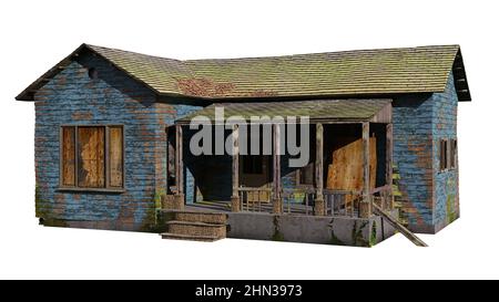 old abandoned house from above, isolated on white background Stock Photo