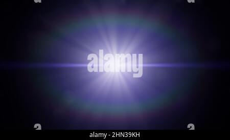 centred lens flare effect overlay texture with bokeh effect and light streak in blue and purple with black background Stock Photo