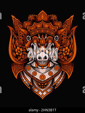 illustration barong bangkung on black background Stock Vector