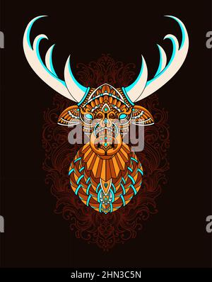 illustration deer head mandala zentagle style Stock Vector