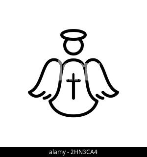 Angel figure with halo and wings. Christian religious symbol. Pixel perfect, editable stroke icon Stock Vector
