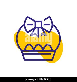 Easter eggs in a basket with a ribbon. Pixel perfect, editable stroke color icon Stock Vector