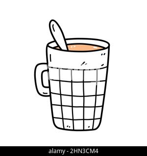 Cute cup of coffee on a saucer isolated on white background. Vector  hand-drawn illustration in doodle style. Perfect for cards, menu, logo,  decoration Stock Vector Image & Art - Alamy