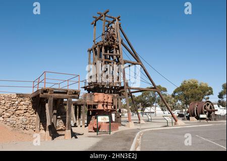 Kintore Headframe was previously located at Kintore shaft, the principal shaft of Junction Mine. Made of Oregon.wood in 1903. Stock Photo