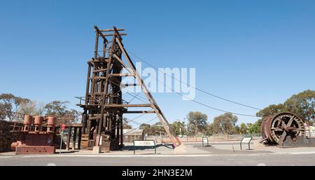 Kintore Headframe was previously located at Kintore shaft, the principal shaft of Junction Mine. Made of Oregon.wood in 1903. Stock Photo