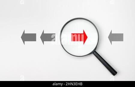 Inverted Trend, Opposite Movement. New trends in business. movement against. Different thinking and Business and technology disruption concept. Red ar Stock Photo