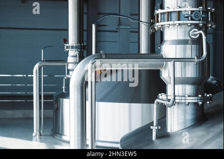 Heavy duty steel pipelines for pumping liquids. Stock Photo