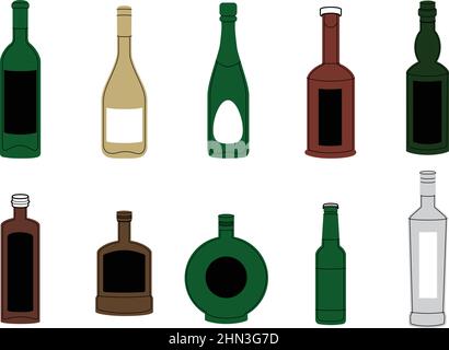 Vector set of alcohol bottles  Stock Vector