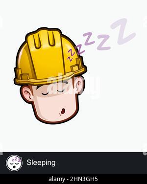 Icon of a construction worker face with Sleeping emotional expression. All elements neatly on well described layers and groups. Stock Vector