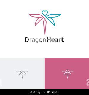 Heart Love Dragonfly Insect Wings Fly Nature Logo Symbol Idea Stock Vector