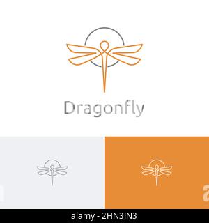 Elegant Circle Dragonfly Insect Wings Fly Nature Line Logo Idea Stock Vector