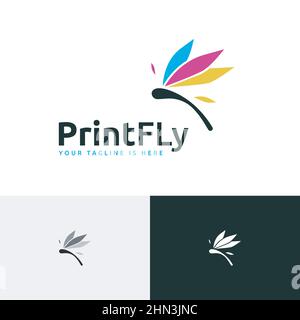Colorful Paint Print Dragonfly Insect Wings Fly Logo Symbol Idea Stock Vector