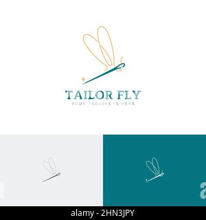 Beautiful Elegant Tailor Sewing Needle Dragonfly Wings Fly Logo Idea Stock Vector