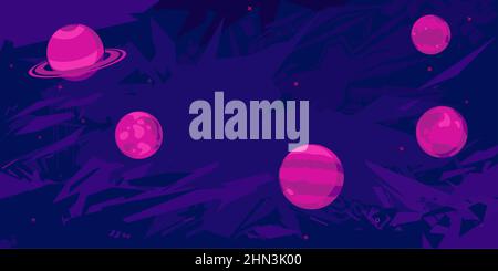 Trendy Abstract Colorful Cyber Urban Style Vector Metaverse Background With Some Planets Illustration Template Stock Vector