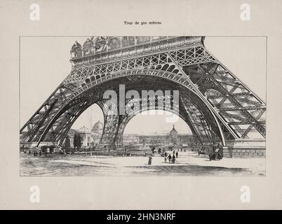 Vintage illustration of Paris World Exhibition seen under the Eiffel Tower. 1889 Stock Photo