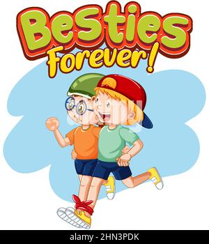 Besties Forever with children three legged race illustration Stock Vector