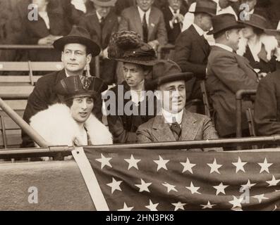 Vintage photo of Franklin D. Roosevelt and Eleanor Roosevelt sitting in the stands at a baseball game. USA. 1917 Franklin Delano Roosevelt (1882–1945)