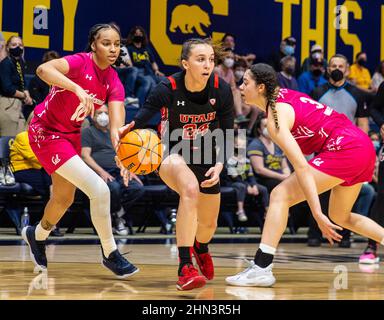 February 13, 2022 Berkeley, CA U.S.A. Utah guard Kennady McQueen (24) looks to pass the ball during the NCAA Women's Basketball game between Utah Utes and the California Golden Bears. Utah beat California in overtime 80-75 at Hass Pavilion Berkeley Calif. Thurman James / CSM Stock Photo