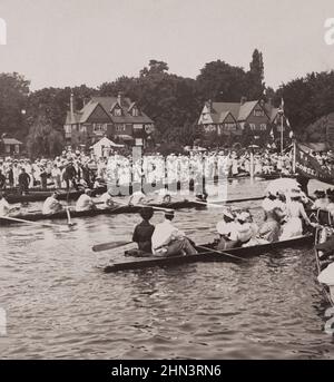 Vintage photo of the Leander, winner of the contest at the Henley Regatta on the Thames, England. 1902 Stock Photo