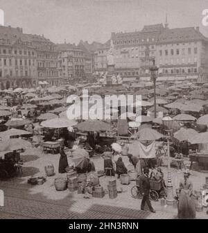 Vintage photo of market day in Dresden. Germany. 1900s Stock Photo
